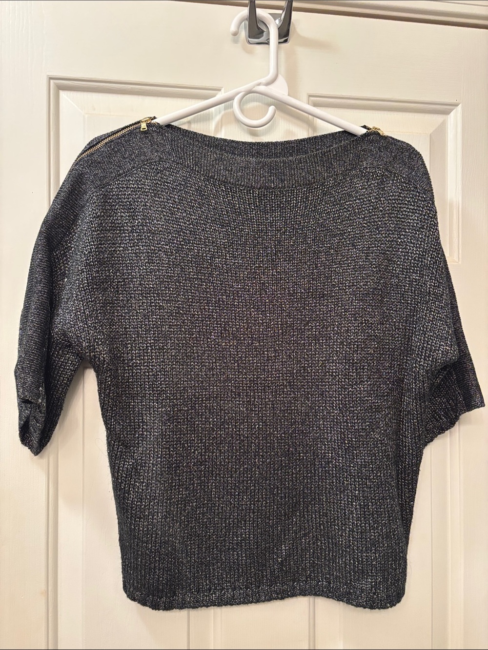 GAP Metallic Charcoal Short Sleeve Crew Sweater with Shoulder Zips